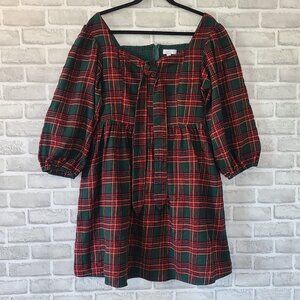 Ivy City Co Margo Red Green Plaid Dress Womens Large Cotton
